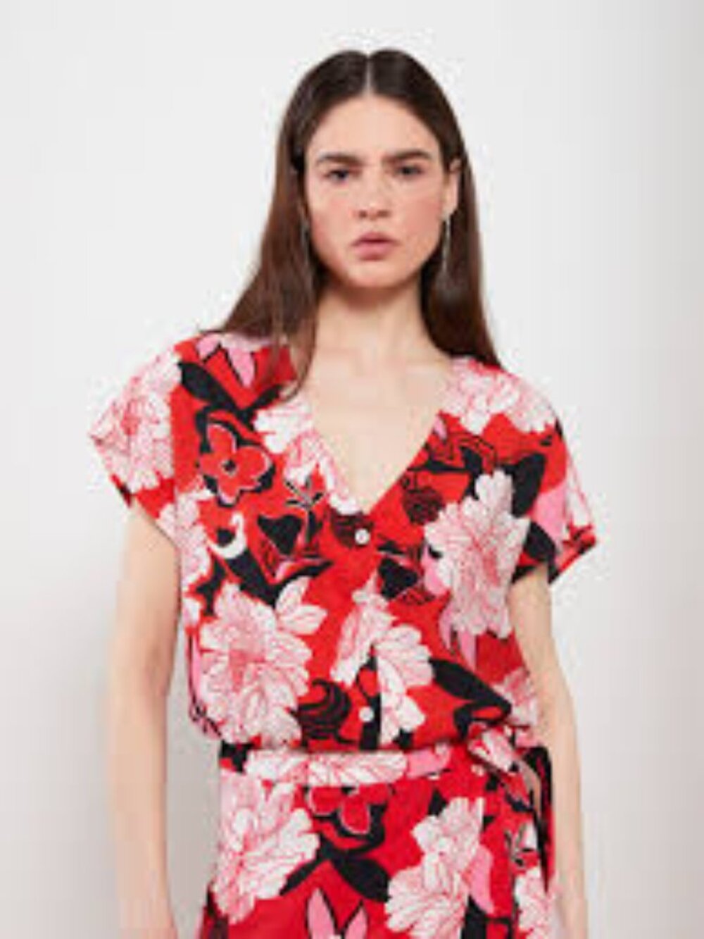 LCW Vision V Neck Floral Short Sleeve Women's Blouse